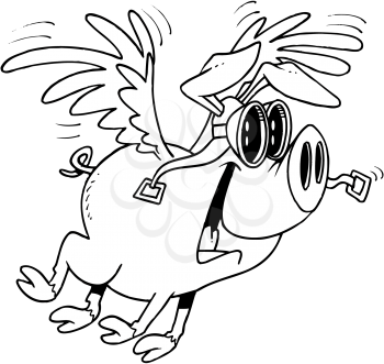 Royalty Free Clipart Image of a Flying Pig