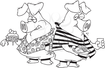 Royalty Free Clipart Image of Pigs at a Barbecue