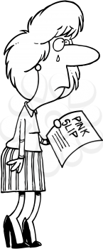 Royalty Free Clipart Image of a Crying Woman Holding a Pink Slip