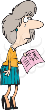 Royalty Free Clipart Image of Crying Woman Holding a Pink Slip