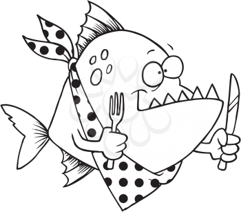 Royalty Free Clipart Image of a Fish With a Knife and Fork