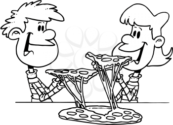 Royalty Free Clipart Image of People Eating Pizza