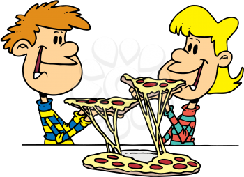 Royalty Free Clipart Image of People Eating Pizza