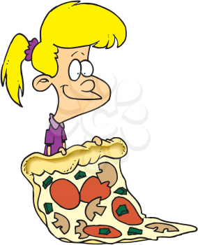 Royalty Free Clipart Image of a Girl With a Big Pizza