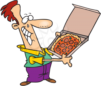Royalty Free Clipart Image of a Man Holding a Pizza