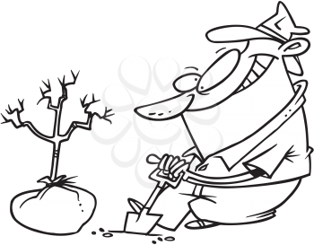 Royalty Free Clipart Image of a Man Planting a Tree