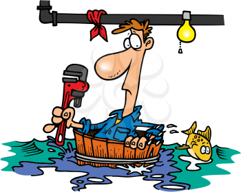 Royalty Free Clipart Image of a Man With Water Problems