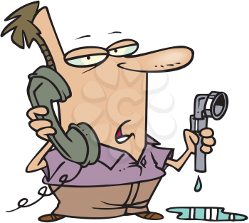 Royalty Free Clipart Image of a Man Holding a Pipe and Talking on the Phone