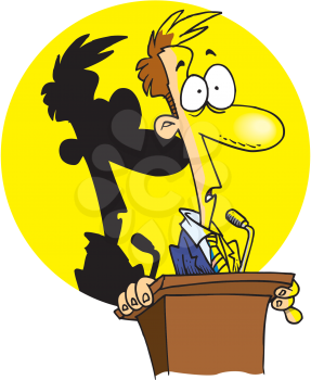 Royalty Free Clipart Image of a Frightened Man at a Podium