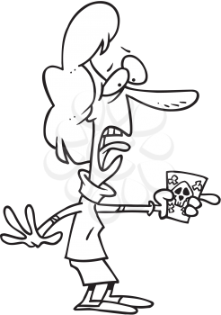 Royalty Free Clipart Image of a Woman With a Container of Poison