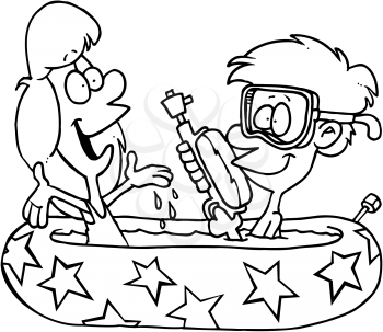 Royalty Free Clipart Image of Children in a Wading Pool