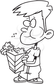 Royalty Free Clipart Image of a Boy Eating Popcorn