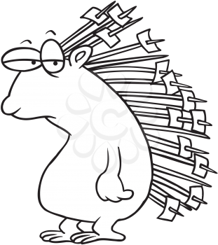 Royalty Free Clipart Image of a Porcupine With Notes Stuck on It