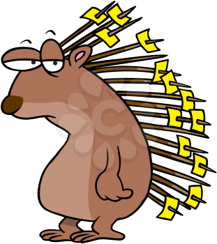 Royalty Free Clipart Image of a Porcupine With Notes Stuck to It
