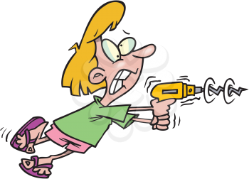 Royalty Free Clipart Image of a Girl With a Power Tool