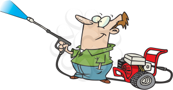 Royalty Free Clipart Image of a Man With a Power Washer