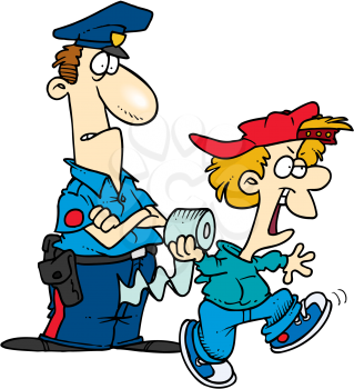 Royalty Free Clipart Image of a Policeman and  Boy With Toilet Paper