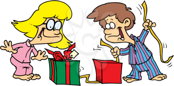 Royalty Free Clipart Image of Children Opening Presents