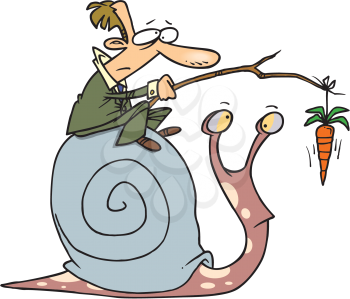Royalty Free Clipart Image of a Man Riding on a Snail's Back