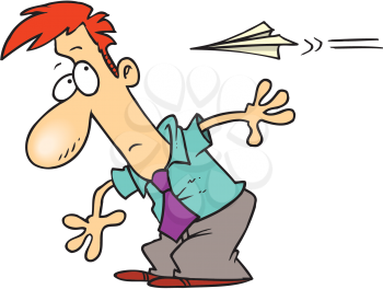 Royalty Free Clipart Image of a Paper Airplane Coming at a Man
