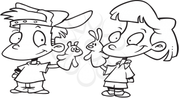 Royalty Free Clipart Image of Children Playing With Puppets