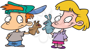 Royalty Free Clipart Image of Children With Puppets
