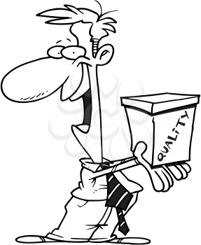 Royalty Free Clipart Image of a Man Holding a Quality Box