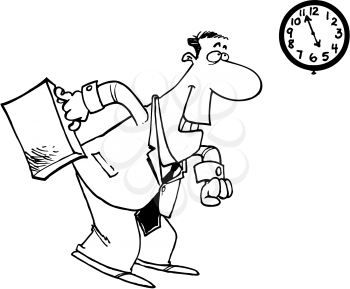 Royalty Free Clipart Image of a Man With a Briefcase Looking at a Clock