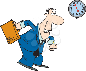 Royalty Free Clipart Image of a Man With a Briefcase Looking at a Clock