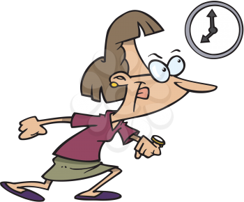 Royalty Free Clipart Image of a Woman Waiting for Quitting Time