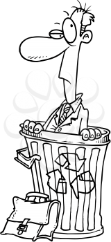 Royalty Free Clipart Image of a Man in a Trash Can