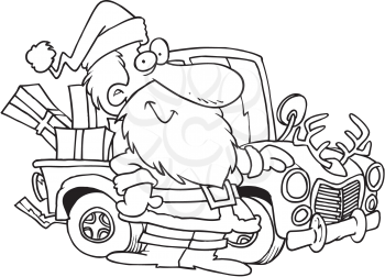 Royalty Free Clipart Image of Santa in an Old Truck