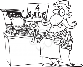 Royalty Free Clipart Image of a Grocer at a Cash Register