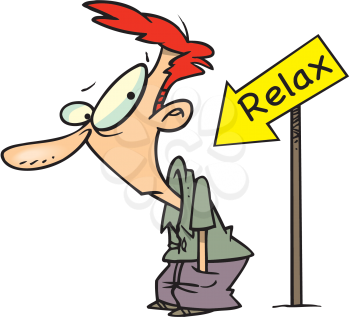 Royalty Free Clipart Image of a Man Beside a Relax Sign