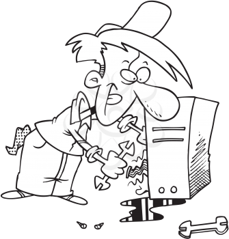 Royalty Free Clipart Image of a Man Repairing a Computer