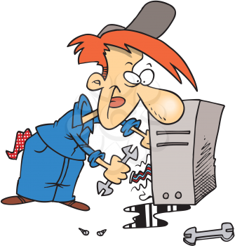 Royalty Free Clipart Image of a Man Repairing a Computer