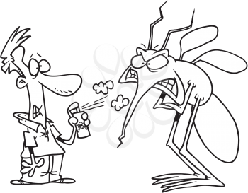 Royalty Free Clipart Image of a Man Spraying a Big Insect
