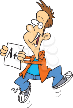 Royalty Free Clipart Image of a Boy Showing an A Plus
