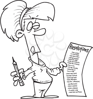 Royalty Free Clipart Image of a Woman Making a New Year's Resolution List