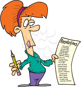 Royalty Free Clipart Image of a Woman Making Her New Year's Resolution List