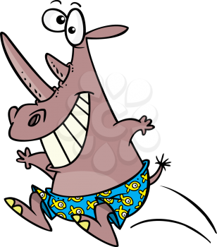 Royalty Free Clipart Image of a
Jumping Rhinoceros Wearing a Bathing Suit