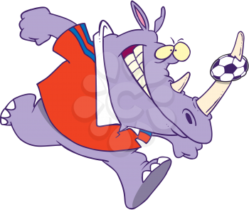 Royalty Free Clipart Image of a Rhinoceros With a Soccer Ball on Its Horn