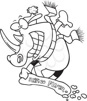 Royalty Free Clipart Image of a Rhinoceros on a Snowboard