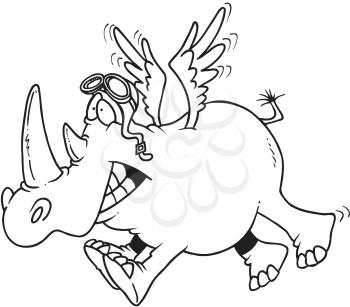 Royalty Free Clipart Image of a Rhino With Wings