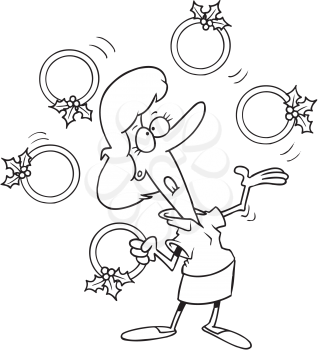 Royalty Free Clipart Image of a Woman Juggling Five Golden Rings