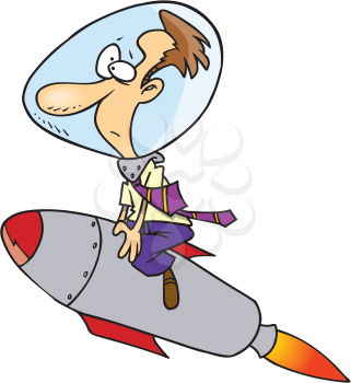 Royalty Free Clipart Image of s Man Riding a Rocket