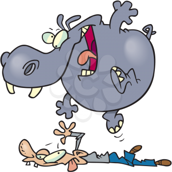 Royalty Free Clipart Image of a Hippo Jumping on a Man