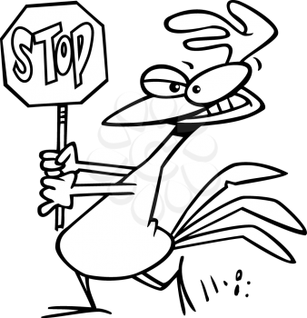 Royalty Free Clipart Image of a
Chicken Holding a Stop Sign