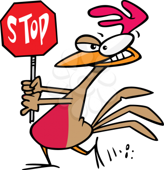 Royalty Free Clipart Image of a
Chicken Holding a Stop Sign