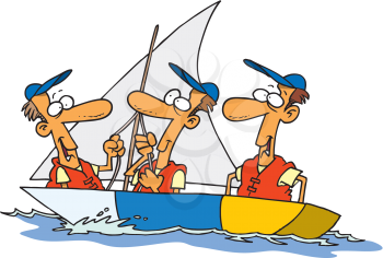 Royalty Free Clipart Image of Men in a Sailboat